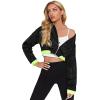 imageFloerns Womens Long Sleeve Lightweight Crop Bomber JacketBlack With Green