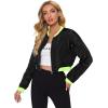 imageFloerns Womens Long Sleeve Lightweight Crop Bomber JacketBlack With Green