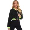 imageFloerns Womens Long Sleeve Lightweight Crop Bomber JacketBlack With Green