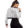 imageFloerns Womens Long Sleeve Lightweight Crop Bomber JacketSilver