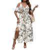 imageFloerns Womens Plus Size Cold Shoulder Short Sleeve Split Thigh Long DressBeige