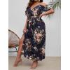 imageFloerns Womens Plus Size Cold Shoulder Short Sleeve Split Thigh Long DressBlack Floral