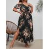 imageFloerns Womens Plus Size Cold Shoulder Short Sleeve Split Thigh Long DressBlack Flower