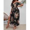imageFloerns Womens Plus Size Cold Shoulder Short Sleeve Split Thigh Long DressBlack Flower