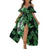 imageFloerns Womens Plus Size Cold Shoulder Short Sleeve Split Thigh Long DressBlack and Green