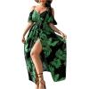 imageFloerns Womens Plus Size Cold Shoulder Short Sleeve Split Thigh Long DressBlack and Green