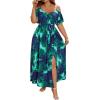 imageFloerns Womens Plus Size Cold Shoulder Short Sleeve Split Thigh Long DressBlue and Green