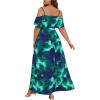 imageFloerns Womens Plus Size Cold Shoulder Short Sleeve Split Thigh Long DressBlue and Green