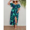 imageFloerns Womens Plus Size Cold Shoulder Short Sleeve Split Thigh Long DressBlue and Green