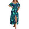 imageFloerns Womens Plus Size Cold Shoulder Short Sleeve Split Thigh Long DressBlue and Green