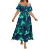 imageFloerns Womens Plus Size Cold Shoulder Short Sleeve Split Thigh Long DressBlue and Green