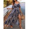 imageFloerns Womens Plus Size Cold Shoulder Short Sleeve Split Thigh Long DressDark Blue