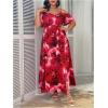 imageFloerns Womens Plus Size Cold Shoulder Short Sleeve Split Thigh Long DressHot Red