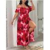 imageFloerns Womens Plus Size Cold Shoulder Short Sleeve Split Thigh Long DressHot Red