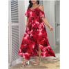 imageFloerns Womens Plus Size Cold Shoulder Short Sleeve Split Thigh Long DressHot Red