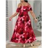 imageFloerns Womens Plus Size Cold Shoulder Short Sleeve Split Thigh Long DressHot Red