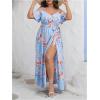 imageFloerns Womens Plus Size Cold Shoulder Short Sleeve Split Thigh Long DressLight Blue