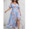 imageFloerns Womens Plus Size Cold Shoulder Short Sleeve Split Thigh Long DressLight Blue