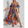 imageFloerns Womens Plus Size Cold Shoulder Short Sleeve Split Thigh Long DressRed Floral
