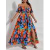 imageFloerns Womens Plus Size Cold Shoulder Short Sleeve Split Thigh Long DressRed Floral