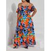 imageFloerns Womens Plus Size Cold Shoulder Short Sleeve Split Thigh Long DressRed Floral