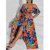 imageFloerns Womens Plus Size Cold Shoulder Short Sleeve Split Thigh Long DressRed Floral