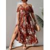 imageFloerns Womens Plus Size Cold Shoulder Short Sleeve Split Thigh Long DressRust Brown