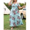 imageFloerns Womens Plus Size Cold Shoulder Short Sleeve Split Thigh Long DressSky Blue