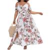 imageFloerns Womens Plus Size Cold Shoulder Short Sleeve Split Thigh Long DressWhite
