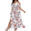 imageFloerns Womens Plus Size Cold Shoulder Short Sleeve Split Thigh Long DressWhite