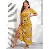 imageFloerns Womens Plus Size Cold Shoulder Short Sleeve Split Thigh Long DressYellow