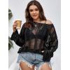 imageFloerns Womens Plus Size Crochet Sweater Cover Up Top Hollow Out Long Sleeve Asymmetrical Neck Mesh Shirt Pullover TopBlack