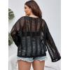 imageFloerns Womens Plus Size Crochet Sweater Cover Up Top Hollow Out Long Sleeve Asymmetrical Neck Mesh Shirt Pullover TopBlack