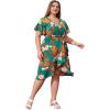 imageFloerns Womens Plus Size Floral Print Short Sleeve V Neck Ruffle Wrap DressGreen Multi