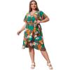 imageFloerns Womens Plus Size Floral Print Short Sleeve V Neck Ruffle Wrap DressGreen Multi