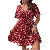 imageFloerns Womens Plus Size Floral Print Short Sleeve V Neck Ruffle Wrap DressHot Red