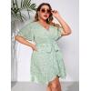 imageFloerns Womens Plus Size Floral Print Short Sleeve V Neck Ruffle Wrap DressLight Green