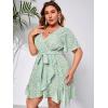 imageFloerns Womens Plus Size Floral Print Short Sleeve V Neck Ruffle Wrap DressLight Green
