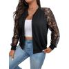 imageFloerns Womens Plus Size Sheer Floral Lace Long Sleeve Baseball JacketBlack Floral Sheer