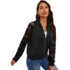 imageFloerns Womens Plus Size Sheer Floral Lace Long Sleeve Baseball JacketBlack Ink