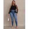imageFloerns Womens Plus Size Sheer Floral Lace Long Sleeve Baseball JacketBlack Plain