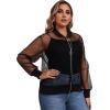imageFloerns Womens Plus Size Sheer Floral Lace Long Sleeve Baseball JacketBlack Plain