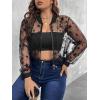 imageFloerns Womens Plus Size Sheer Floral Lace Long Sleeve Baseball JacketBlack Star