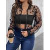 imageFloerns Womens Plus Size Sheer Floral Lace Long Sleeve Baseball JacketBlack Star