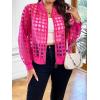 imageFloerns Womens Plus Size Sheer Floral Lace Long Sleeve Baseball JacketHot Pink