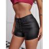 imageFloerns Womens Sexy High Waisted Faux Leather Shorts Drawstring Lace Up Festival Rave ShortsBlack