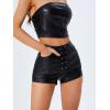 imageFloerns Womens Sexy High Waisted Faux Leather Shorts Drawstring Lace Up Festival Rave ShortsBlack Dull
