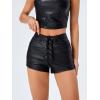 imageFloerns Womens Sexy High Waisted Faux Leather Shorts Drawstring Lace Up Festival Rave ShortsBlack Dull