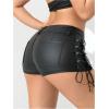 imageFloerns Womens Sexy High Waisted Faux Leather Shorts Drawstring Lace Up Festival Rave ShortsBlack Leather