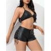 imageFloerns Womens Sexy High Waisted Faux Leather Shorts Drawstring Lace Up Festival Rave ShortsBlack Leather